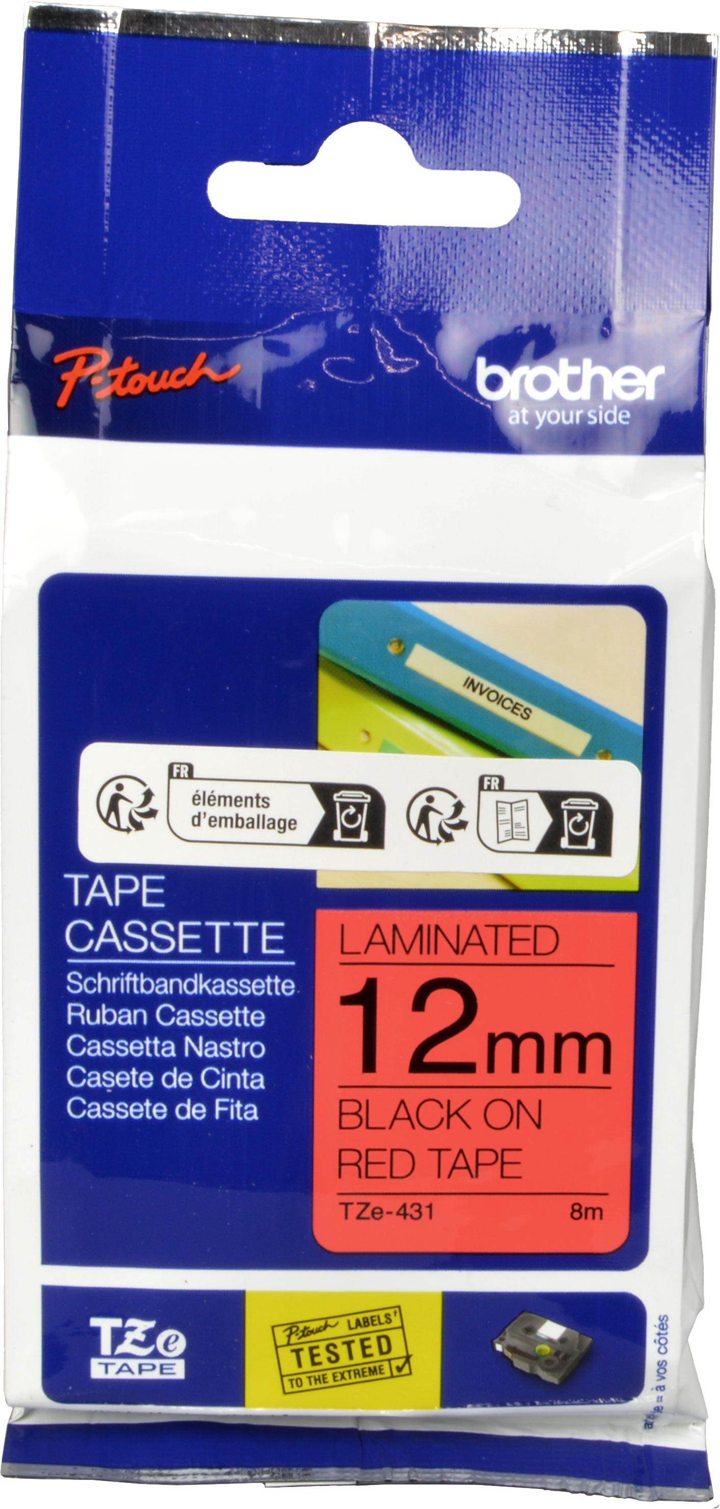Brother P-Touch Band TZe-431 schwarz auf rot 12mm / 8m laminiert