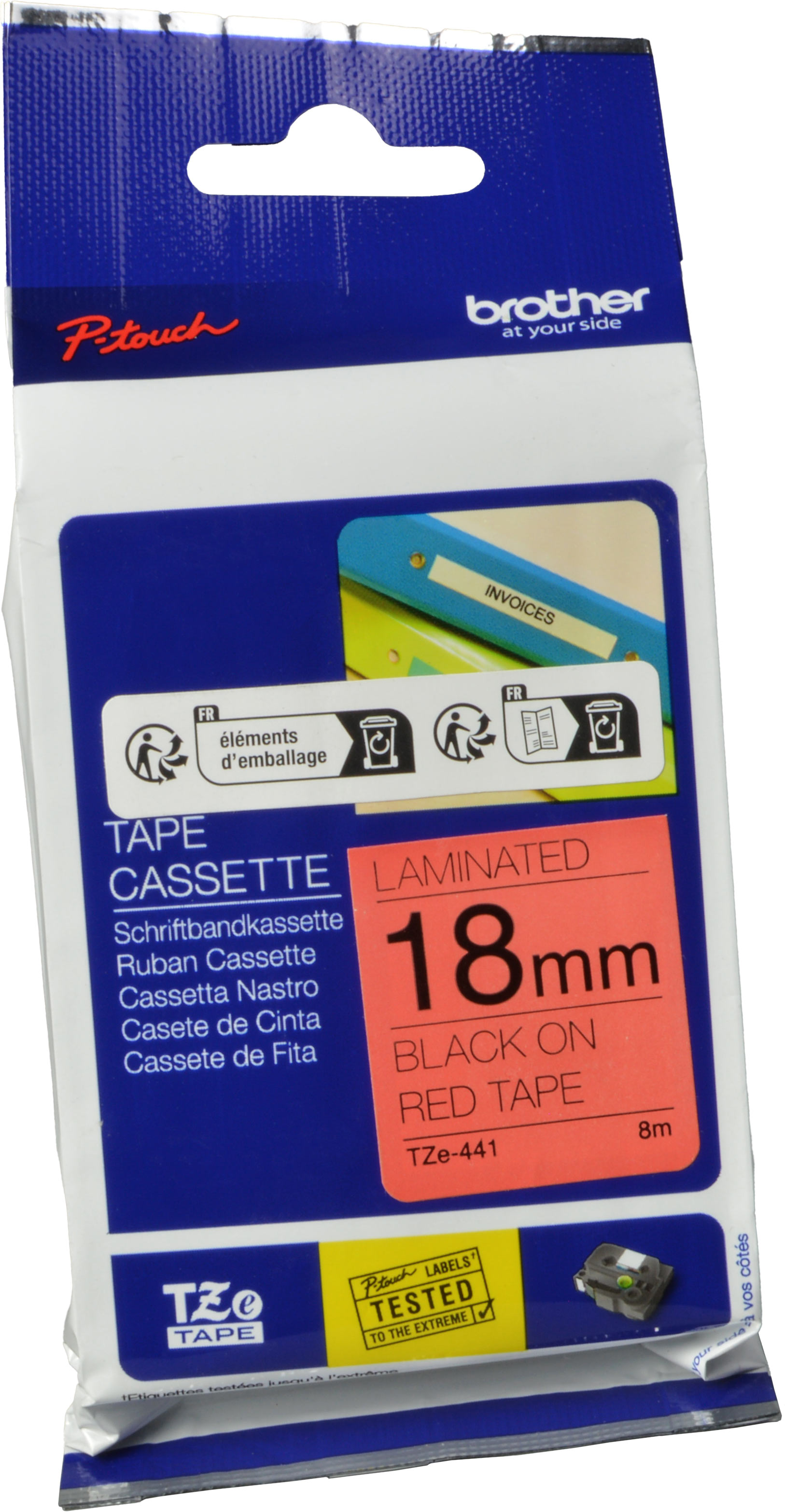 Brother P-Touch Band TZe-441 schwarz auf rot 18mm / 8m laminiert