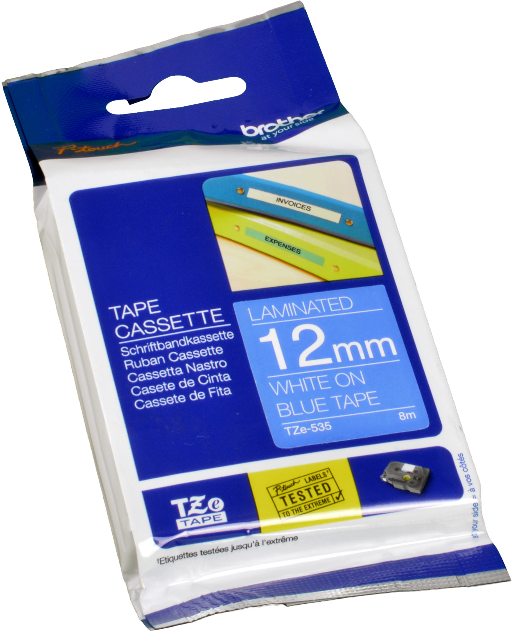 Brother P-Touch Band TZe-535 weiß auf blau 12mm / 8m laminiert