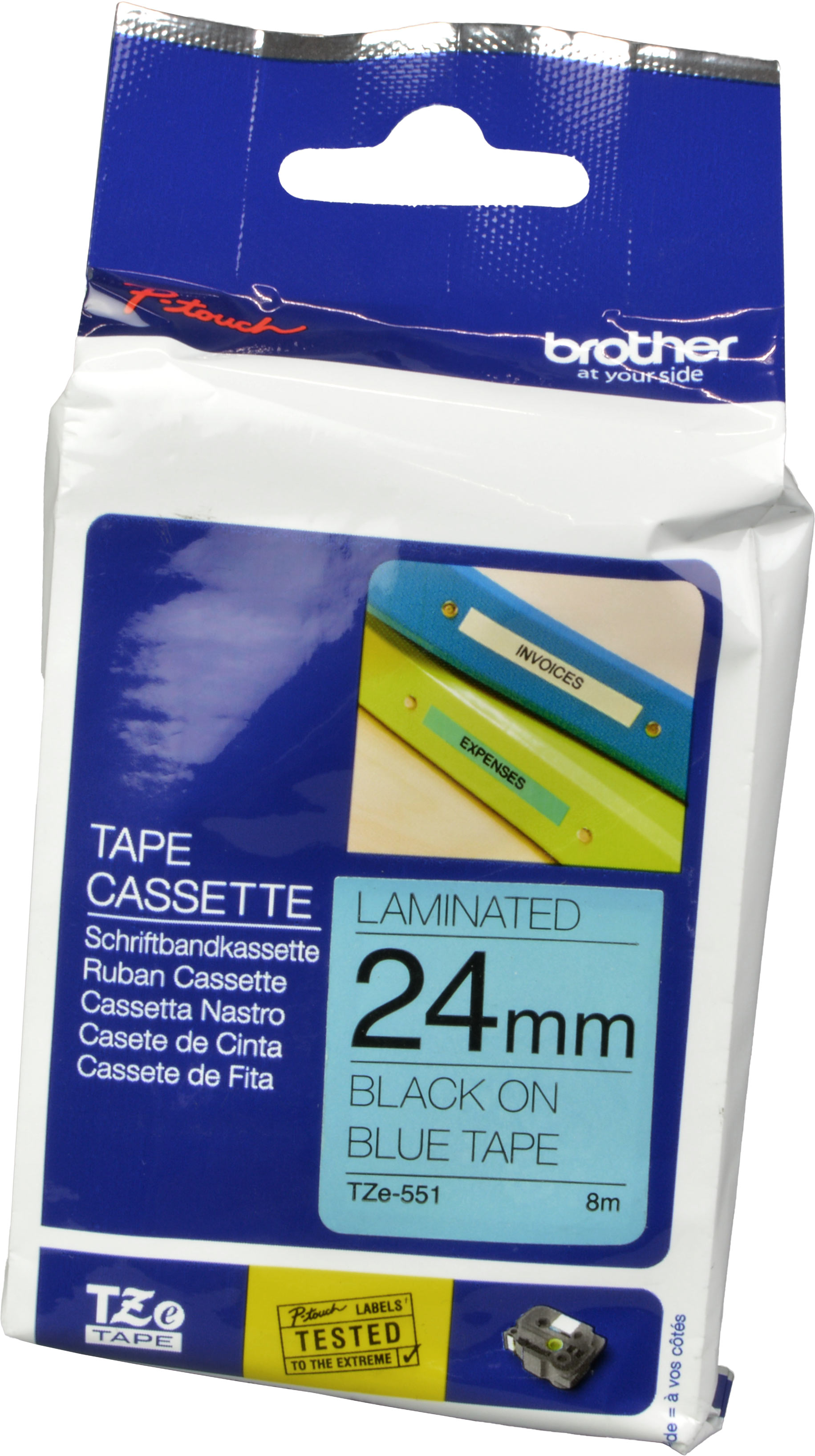 Brother P-Touch Band TZe-551  schwarz auf blau  24mm / 8m  laminiert