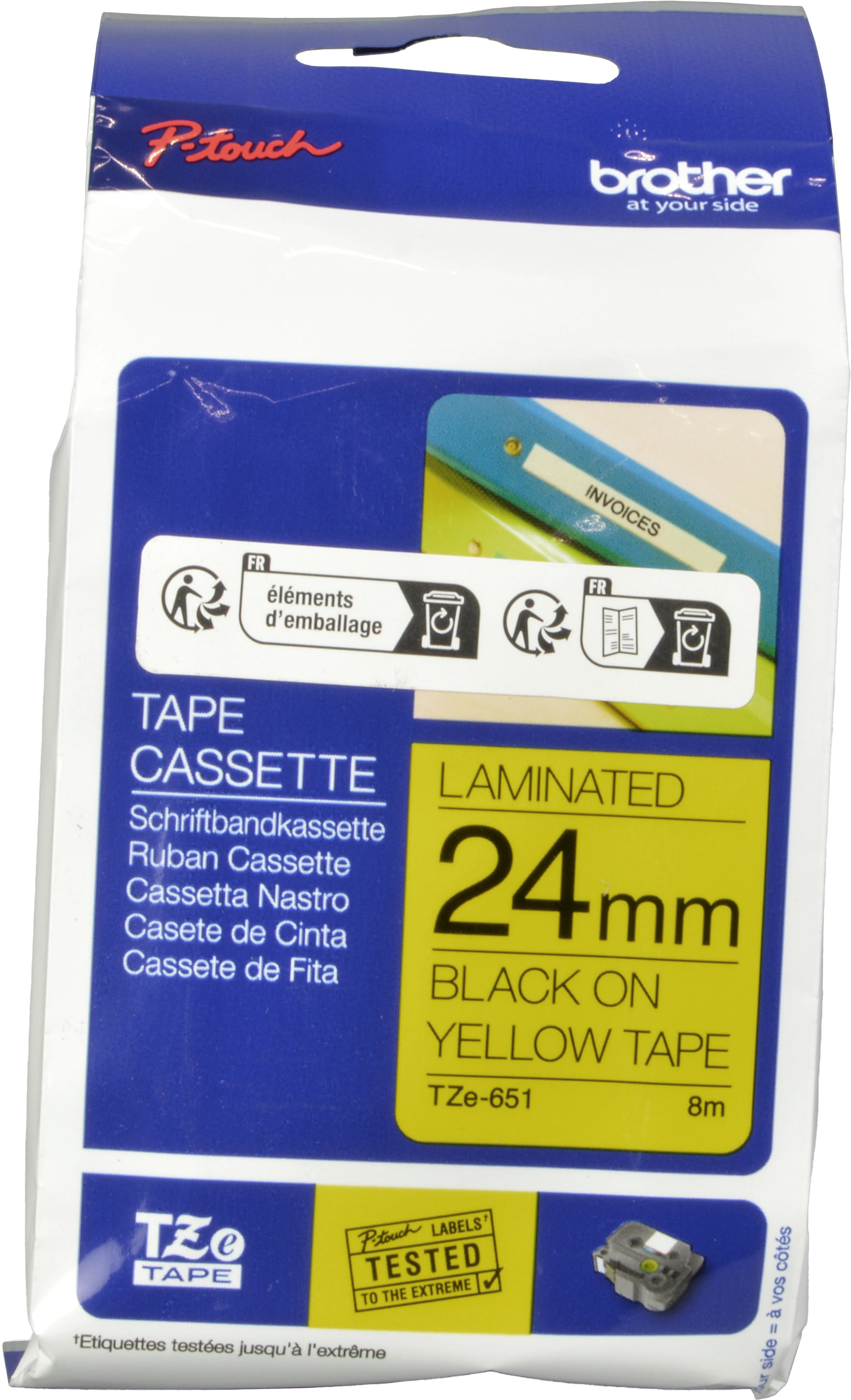 Brother P-Touch Band TZe-651 schwarz auf gelb 24mm / 8m laminiert