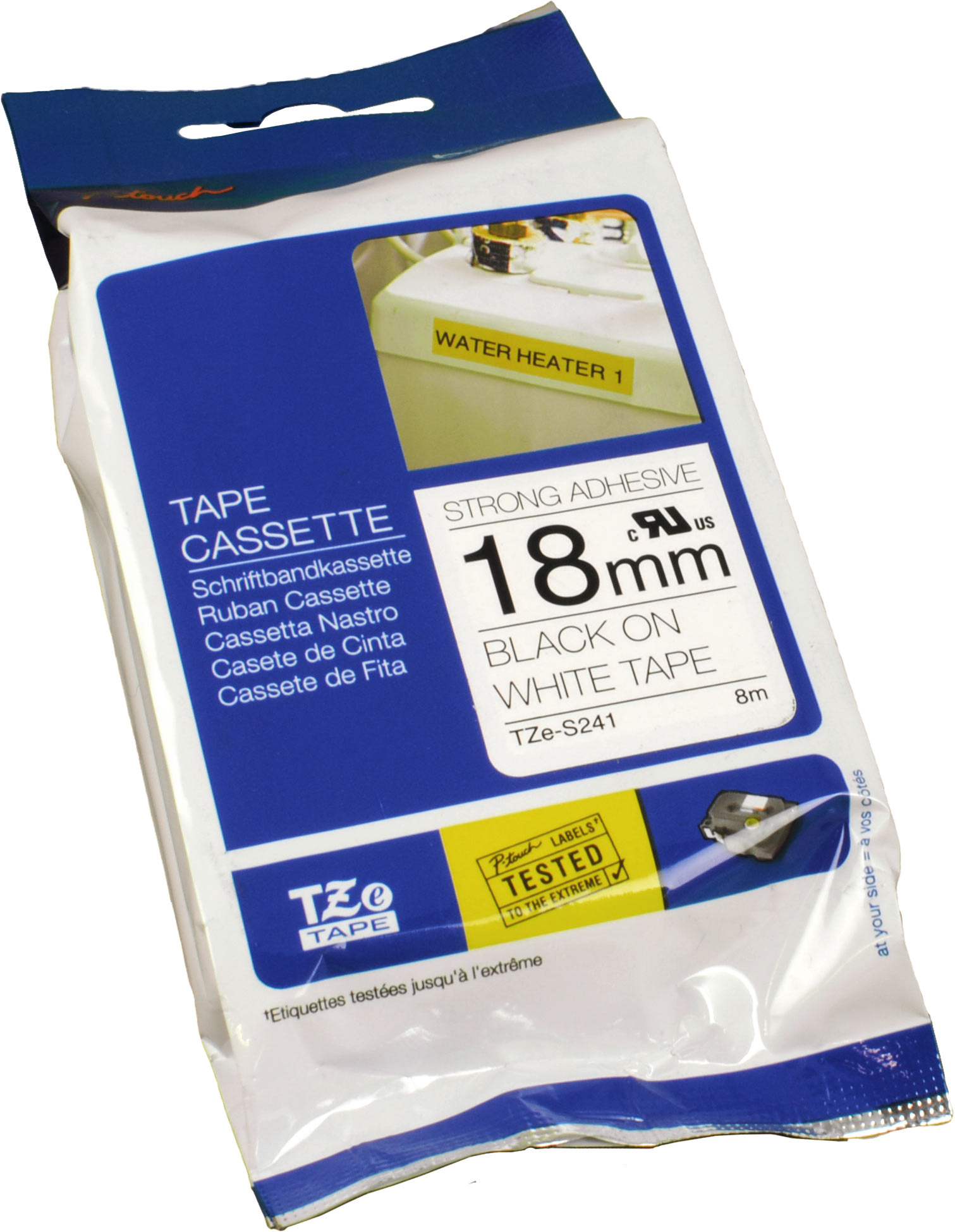 Brother P-Touch Band TZe-S241  schwarz auf weiß  18mm / 8m  laminiert